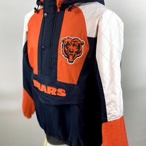 CHICAGO BEARS STARTER NFL Half Zip Hooded Jacket M L XL